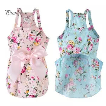 Собака Кошка Весна Лето Цветочный принт Хлопок Милое платье Костюм Одежда M розовый