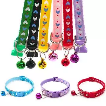 Собака кошки сердце милый колокольчик регулируемые ошейники модные домашние животные красочный узор аксессуары для домашних животных щенок DIY ошейник для собак 19cm красный