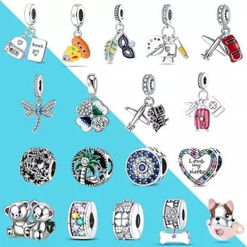 Собака Pet 925 Серебро Самолет Путешествие Клевер Подвески Подходят Оригинальному Браслету