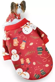 Собака с начесанным легким в уходе рождественским красным узором L plily Одежда, Осень/Зима [Теплая подкладка] для, модная, милая, теплая,