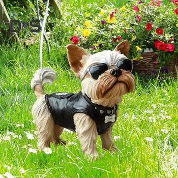 Собака Садовая Колышка Щенок в жилете Солнцезащитные очки Уличный Декор Колышка Двор Искусство Собака Знак Украшение для Патио Газон Цветочная Клумба Little Dog