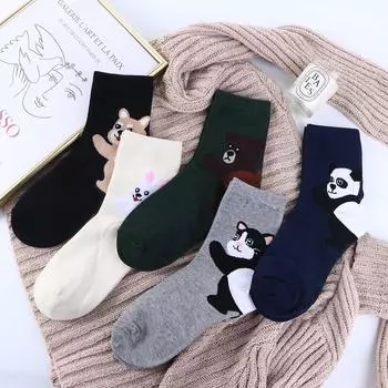 Собака впитывает пот Подарок девушке Панда Медведь Мультфильм Животные Носки средней длины носки для женщин хлопковые носки panda