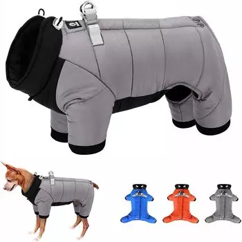 Собака Зимняя Собака Питомец Пух Собака Холодный Хлопок Собака Для Выхода Зимой Домашний Питомец Четыре Парки с Поводком Верхняя Одежда из Хлопка Мягкая Толстая Открытая Светоотражающая Шлейка