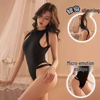 Соблазнительное полуночное искушение: Сексуальное кружевное боди с открытой промежностью, костюм горничной, комбинезон One Size