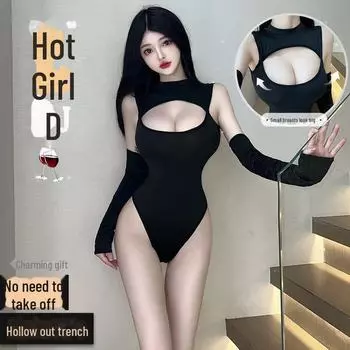 «Соблазнительный женский комбинезон с нижним бельем: «Открытый и привлекательный дизайн для привлекательности маленькой груди» One Size (fits 80-130 jin)