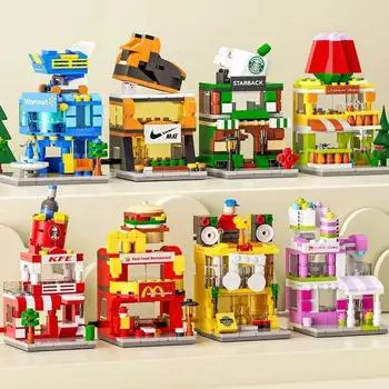 Собрать модель уличного коммерческого украшения Mini City, совместимую со строительными блоками для детских развивающих игрушек