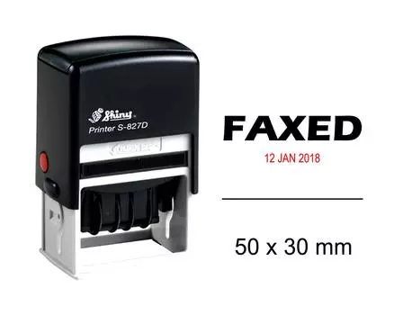 Собственная личность нанося чернила глянцеватой штампом даты с отправленным по факсу резиновым штампом канцелярских принадлежностей офиса текста Impression Area : 50 mm x 30 mm чёрный