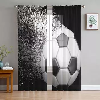 Soccer Balls Football Design Sheer Curtains for Living Room Decoration Window Curtains for Kitchen Tulle Voile Organza Curtains W135 x H115cm x1