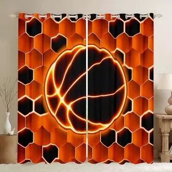 Soccer Print semi-blackout Curtain Football Basketball Curtain Kids Boys Girls Ball Game Curtain Sports Theme Curtain 2panels (W50cmxH130cm)x2&Rod Pocket