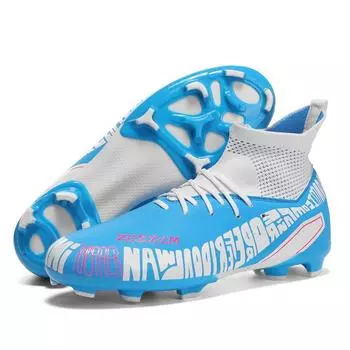 Soccer Shoes High-Top Breathable Athletic Sneaker AG/FG Professional Training Turf Football Boots 38 белый
