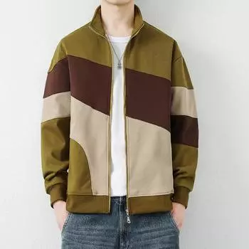 Сочетание цветов кардиган свитер мужской воротник-стойка спортивный досуг модный тренд молодежный кардиган куртка сращивание контрастных цветов M чёрный