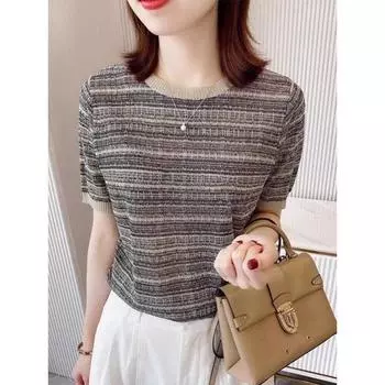 Сочетание цветов Классные вязаные топы с круглым вырезом Модный лен Black Gray L
