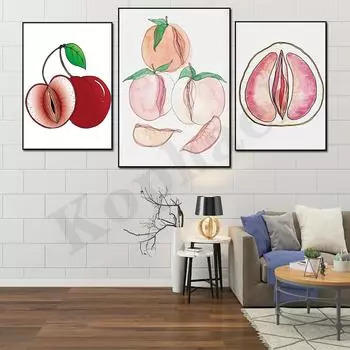 Сочные персики акварель папайя грейпфрут абстрактные фрукты комната кухня настенный декор плакат 21cm30cm NoFrame