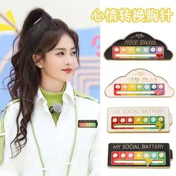 Социальная брошь-батарея, скользящая молния, металлический значок, лицо для настроения, булавка, одежда для пары с аксессуарами