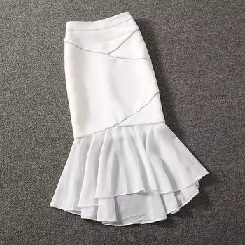 Socialite 2023 Spring Stitching High-Waist Skirt White((E16-4)) L