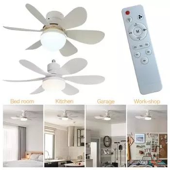 Socket Fan with Light E26/E27 Base Quiet Ceiling Fan Light 3 Color Dimmable Remote Control LED Socket Fan Light 20.4/16.54 Inch 30W Crystal Lampshad