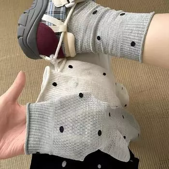 Socks Female Sweet Mary Jane Round Polka Dot Mesh Breathable Curling Pile One Size серый