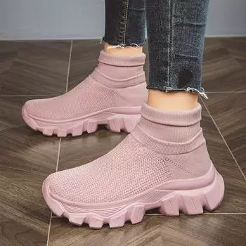 Socks shoes women s shoes medium and high-top thin leg elastic boots children s autumn 2025 winter new sports shoes knitted casual boots 35