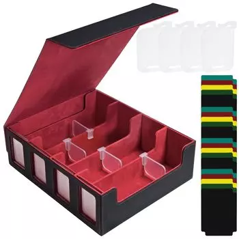 Socpuro Deck 4 Большая магнитная коллекционная карта Съемная карта PU кожаная коробка для магнитной магнитной колоды для торговой карты Водонепроницаемый чехол, ряды, емкость, красный