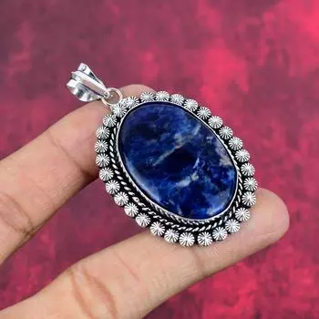 Содалит драгоценный камень 925 цельное серебро ювелирные изделия, ручная работа великолепный серебряный ювелирный подарок для женщин 2.48 Inches синий
