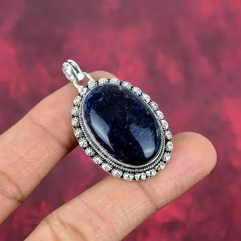 Содалит драгоценный камень 925 цельное серебро ювелирные изделия, ручная работа великолепный серебряный ювелирный подарок для женщин 1.81 Inches синий