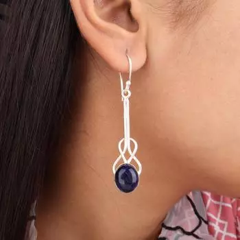 Содалит Драгоценный камень 925 Стерлинговое серебро Ювелирные изделия Ручной работы Серьги 1,76 Для женщин EE-171-27