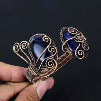 Содалит, драгоценный камень, чистая медная проволока, завернутая в манжеты/браслет ручной работы, ювелирные изделия для рождественского подарка Adjustable синий