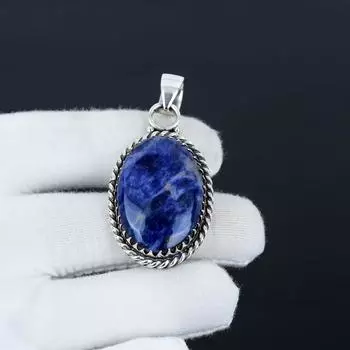 Содалит драгоценный камень, кулон ручной работы из стерлингового серебра 925 пробы, натуральный содалит, праздничный подарок для нее, ювелирные изделия для особых случаев 1.96 синий