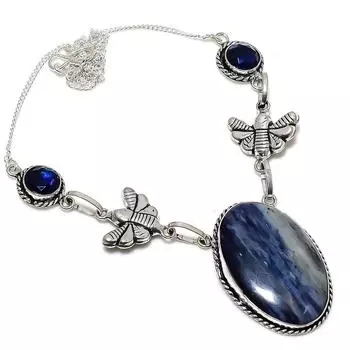 Содалит, драгоценный камень ручной работы, 925 пробы, серебряное ювелирное ожерелье 18 дюймов s0A02 синий