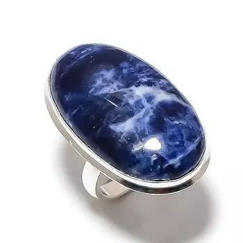 Содалит драгоценный камень ручной работы 925 стерлингового серебра подарочное ювелирное кольцо размер 8 W0y13