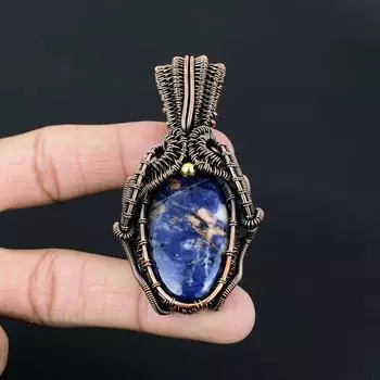 Содалит драгоценный камень ручной работы из чистой медной проволоки обернутый кулон ювелирные изделия для женщин 2.95 Inches синий