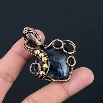 Содалит драгоценный камень ручной работы из чистой медной проволоки обернутый кулон ювелирные изделия для женщин 2.56 Inches синий