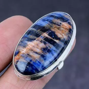 Содалит драгоценный камень ручной работы из серебра 925 пробы подарок ювелирное изделие кольцо размер 8 k6l86