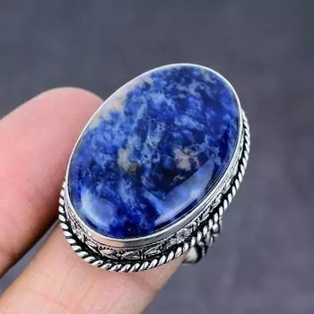 Содалит драгоценный камень ручной работы из стерлингового серебра 925 пробы подарочное ювелирное кольцо размер 9,5 O0A88