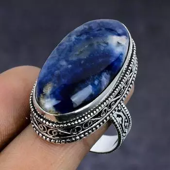 Содалит драгоценный камень ручной работы из стерлингового серебра 925 пробы подарок ювелирное изделие кольцо размер 9.5 J3Z18