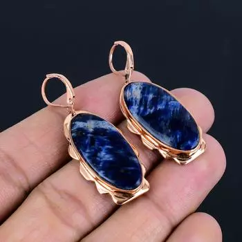 Содалит драгоценный камень ручной работы медные украшения красивые серьги для женщин 1.89 inches синий