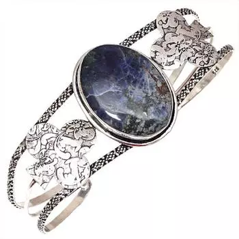 Содалит Драгоценный Камень Серебряные Ювелирные Изделия Ручной Работы Браслеты-Манжеты 7 Регулируемые