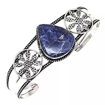 Содалит Драгоценный Камень Серебряные Ювелирные Изделия Ручной Работы Браслеты-Манжеты 7 Регулируемые