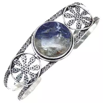Содалит Драгоценный Камень Серебряные Ювелирные Изделия Ручной Работы Браслеты-Манжеты 7 Регулируемые