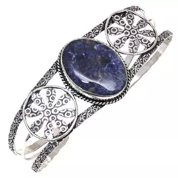 Содалит Драгоценный Камень Серебряные Ювелирные Изделия Ручной Работы Браслеты-Манжеты 7 Регулируемые