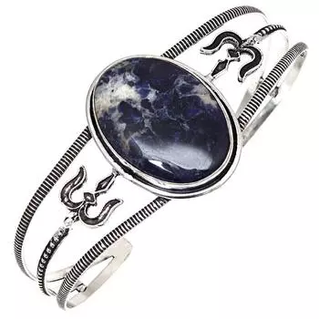 Содалит Драгоценный Камень Серебряные Ювелирные Изделия Ручной Работы Браслеты-Манжеты 7 Регулируемые