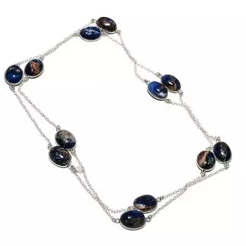 Содалит ручной работы из стерлингового серебра 925 пробы Подарочное ювелирное ожерелье 36 дюймов V9o03