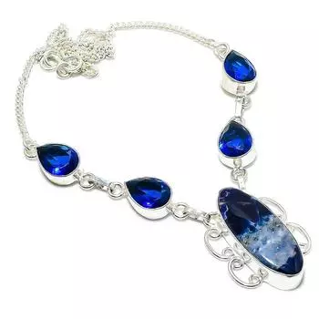 Содалит, голубой топаз драгоценный камень 925 стерлингового серебра ювелирные изделия ожерелье 18 J4s28 синий