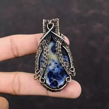 Sodalite Copper Pendant Wire Wrapped Pendant Handmade Pendant Copper Wire Wrap Jewelry Gift For Him Sodalite Gemstone Jewelry Decent Pendant