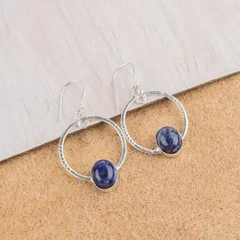 Sodalite Gemstone 925 Sterling Silver Handmade Jewelry Women Hook Earrings 1.37 EE-67-29