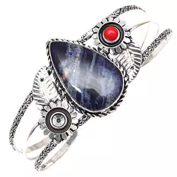 Sodalite Gemstone Antique Silver Jewelry Cuff Bracelets 7 Adjustable