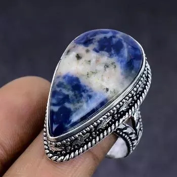 Sodalite Gemstone handmade 925 Sterling Silver gift Jewelry Ring Size 9 H0E13