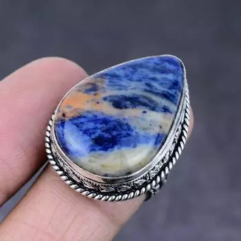 Sodalite Gemstone Handmade 925 Sterling Silver Gift Jewelry Ring Size 7.5 T9M08