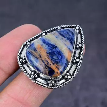 Sodalite Gemstone Handmade 925 Sterling Silver Gift Jewelry Ring Size 9.5 T4V14