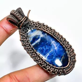 Sodalite Gemstone Handmade Copper Wire Wrap Jewelry Pendant 2.76 2.76 синий